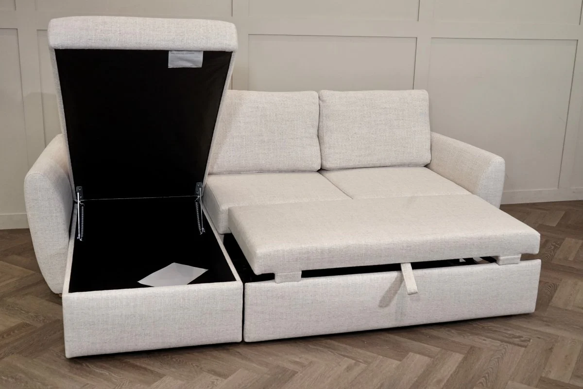 Sansa Splayed Arm Sofa Bed with Storage, Tonal Weave Chalk - Image 3