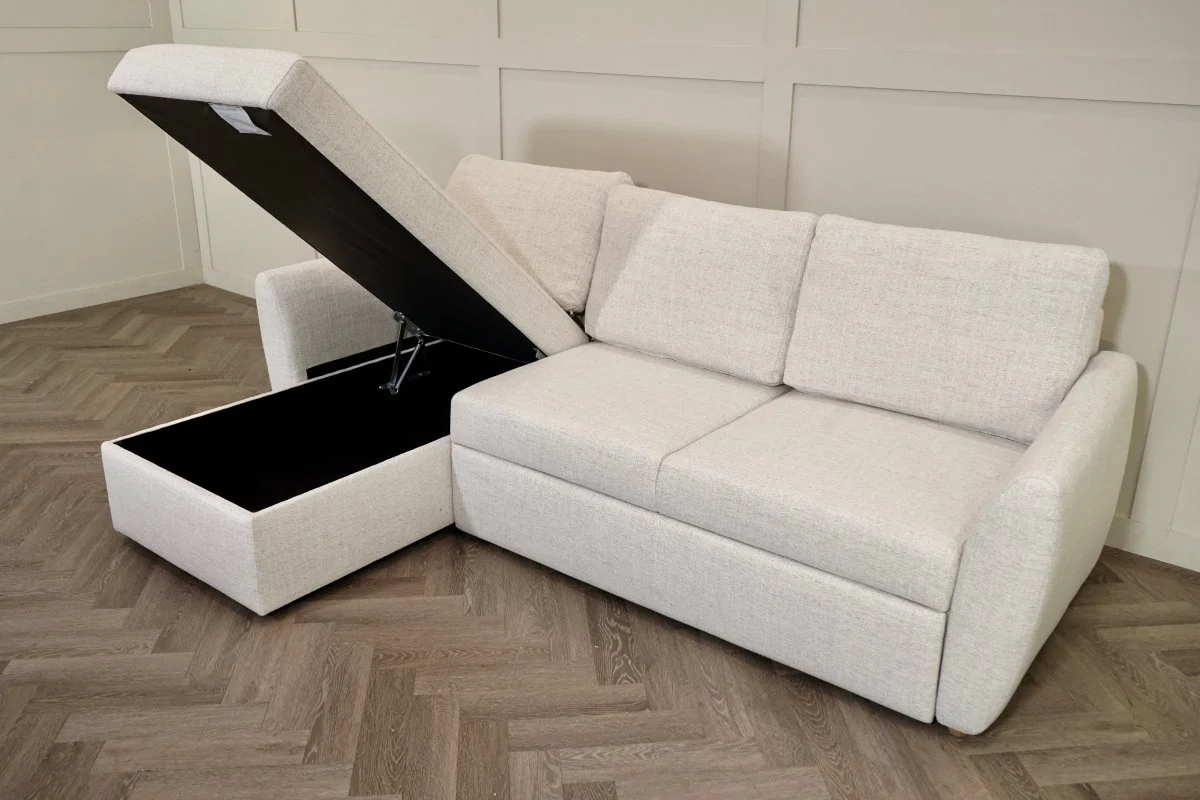 Sansa Splayed Arm Sofa Bed with Storage, Tonal Weave Chalk - Image 7
