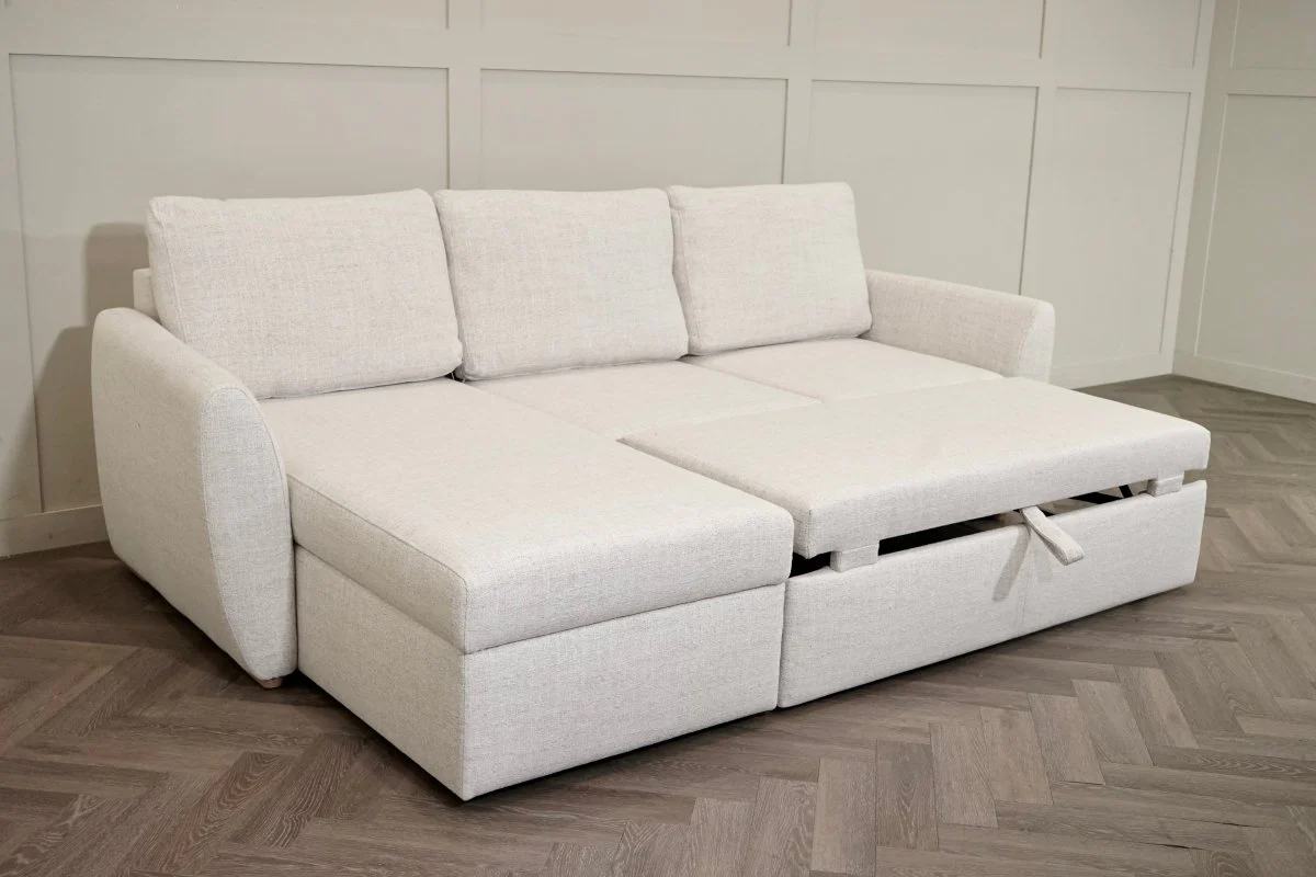 Sansa Splayed Arm Sofa Bed with Storage, Tonal Weave Chalk - Image 8