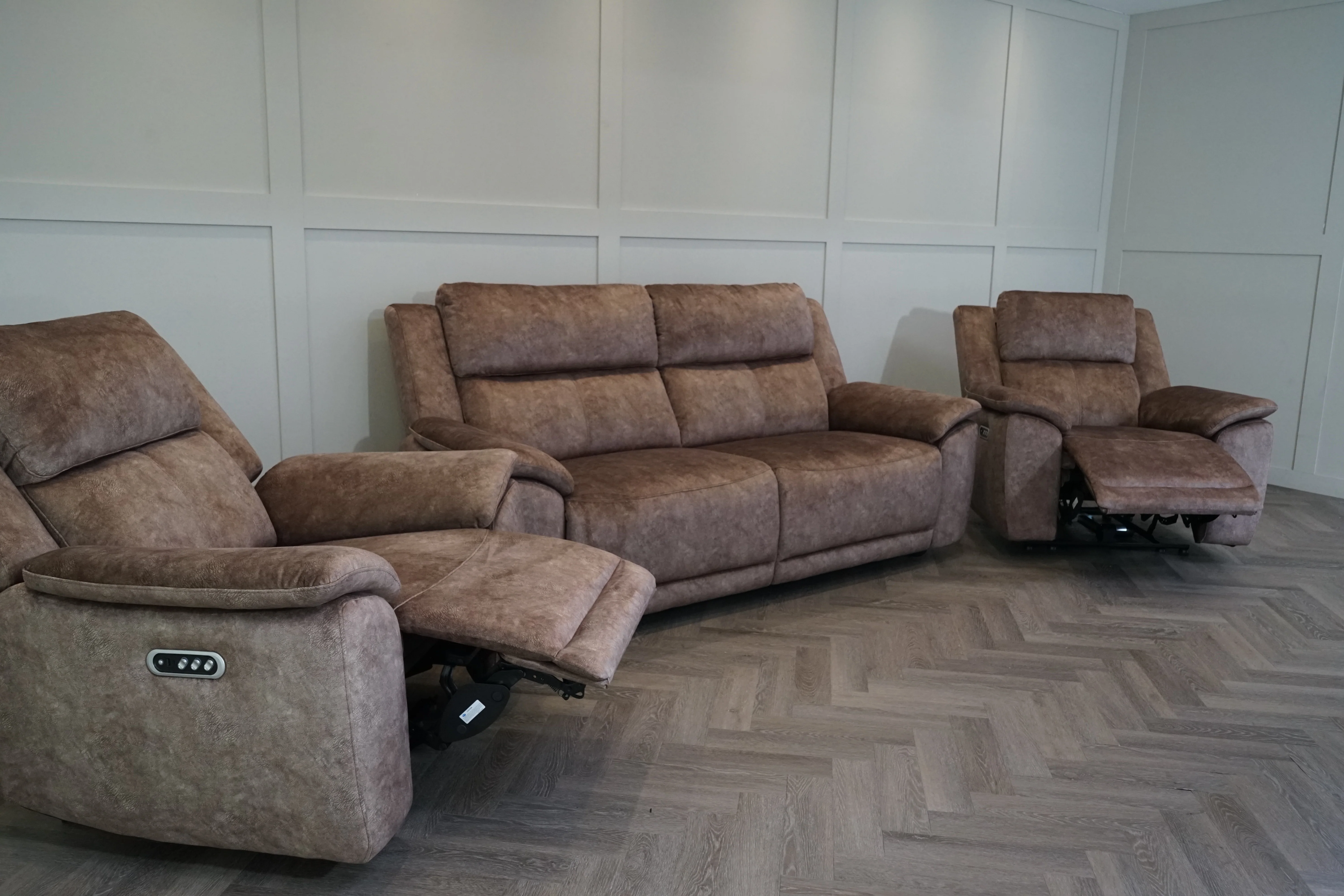 Utah 3 Seater Static Sofa & 2 x Armchairs, Classic Brown - Power Headrests / Lumbar - Image 4