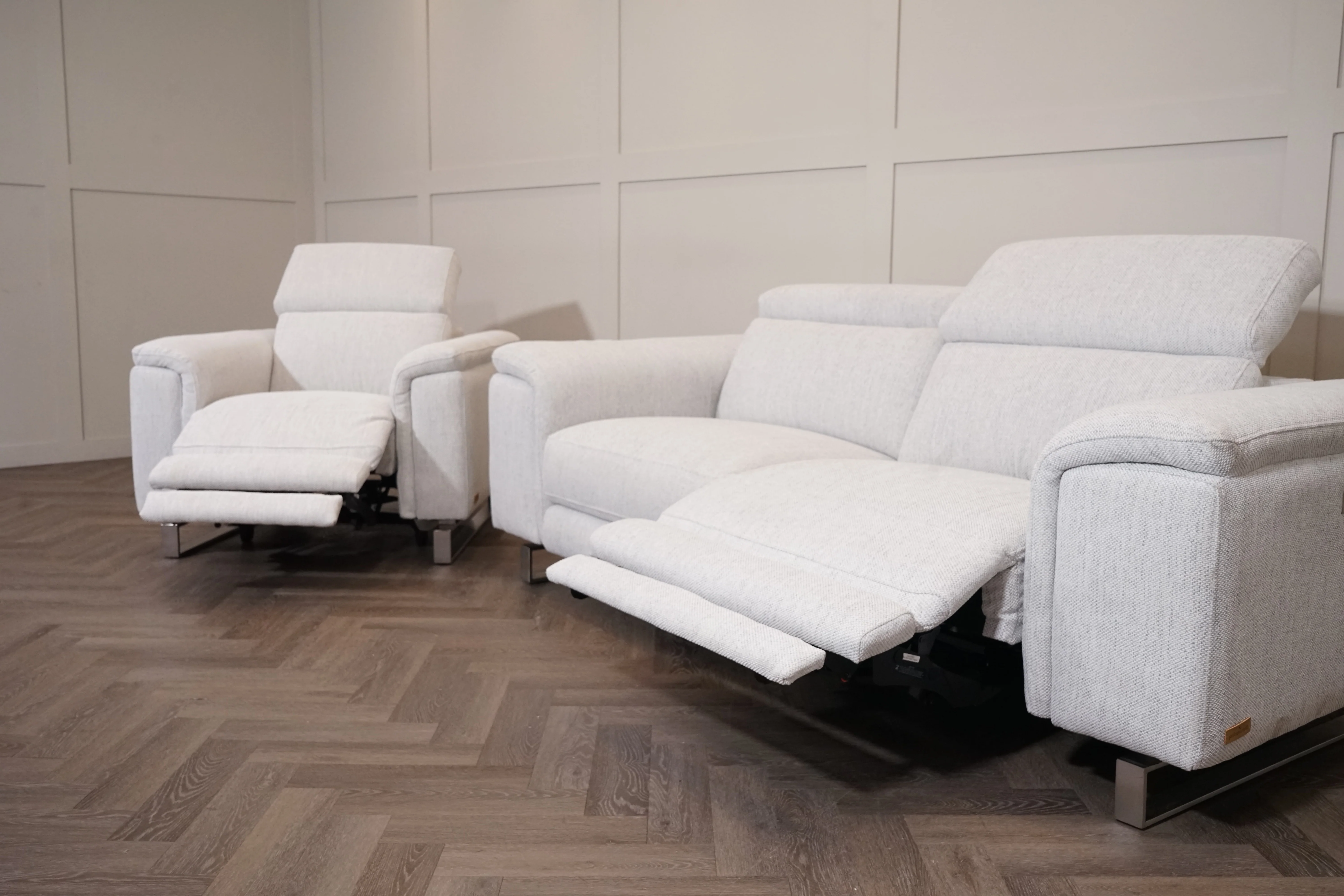 Viserba Fabric 3 Seater Power Recliner Sofa & Armchair, Power Head Tilt - Image 3