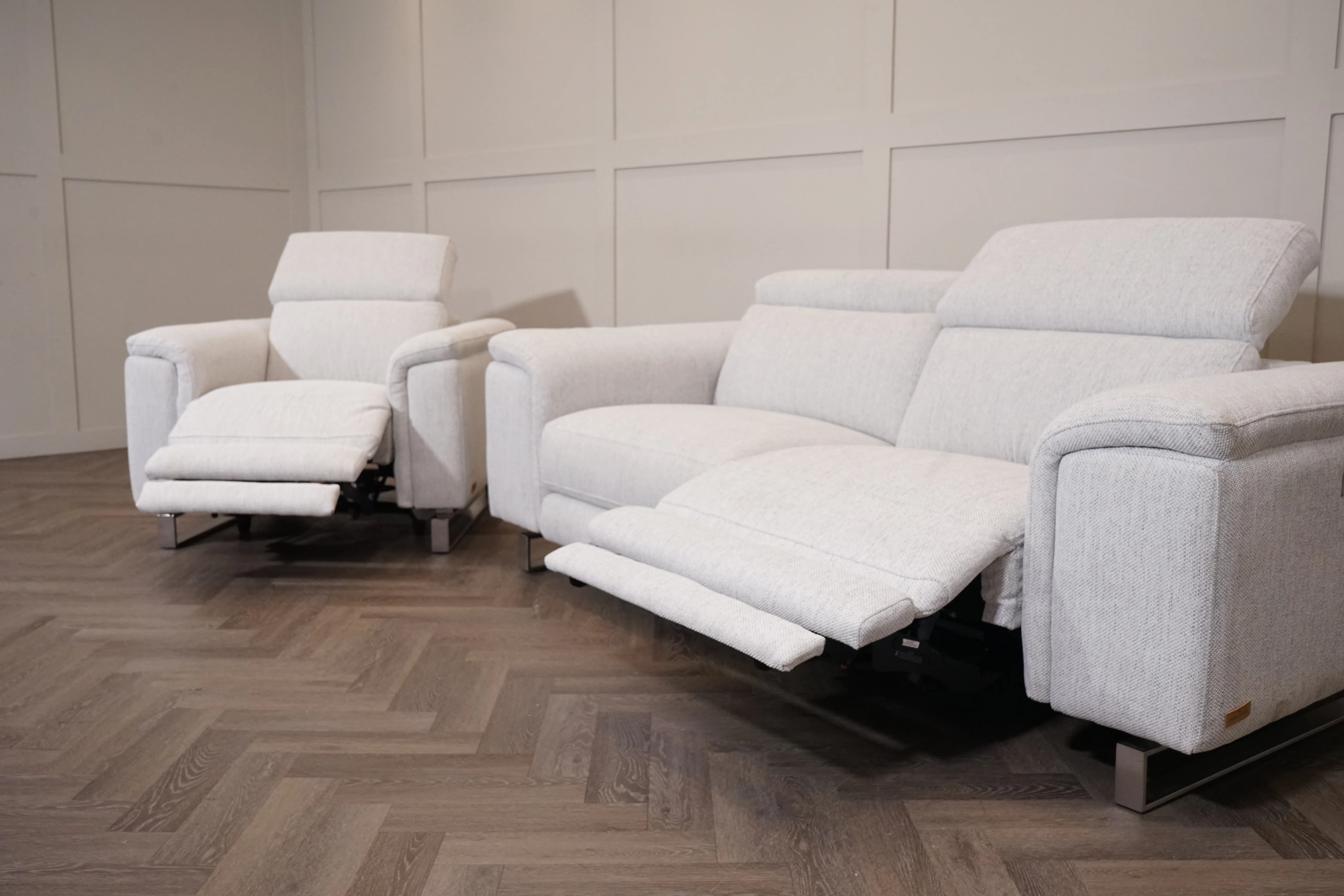 Viserba Fabric 3 Seater Power Recliner Sofa & Armchair, Power Head Tilt - Image 7