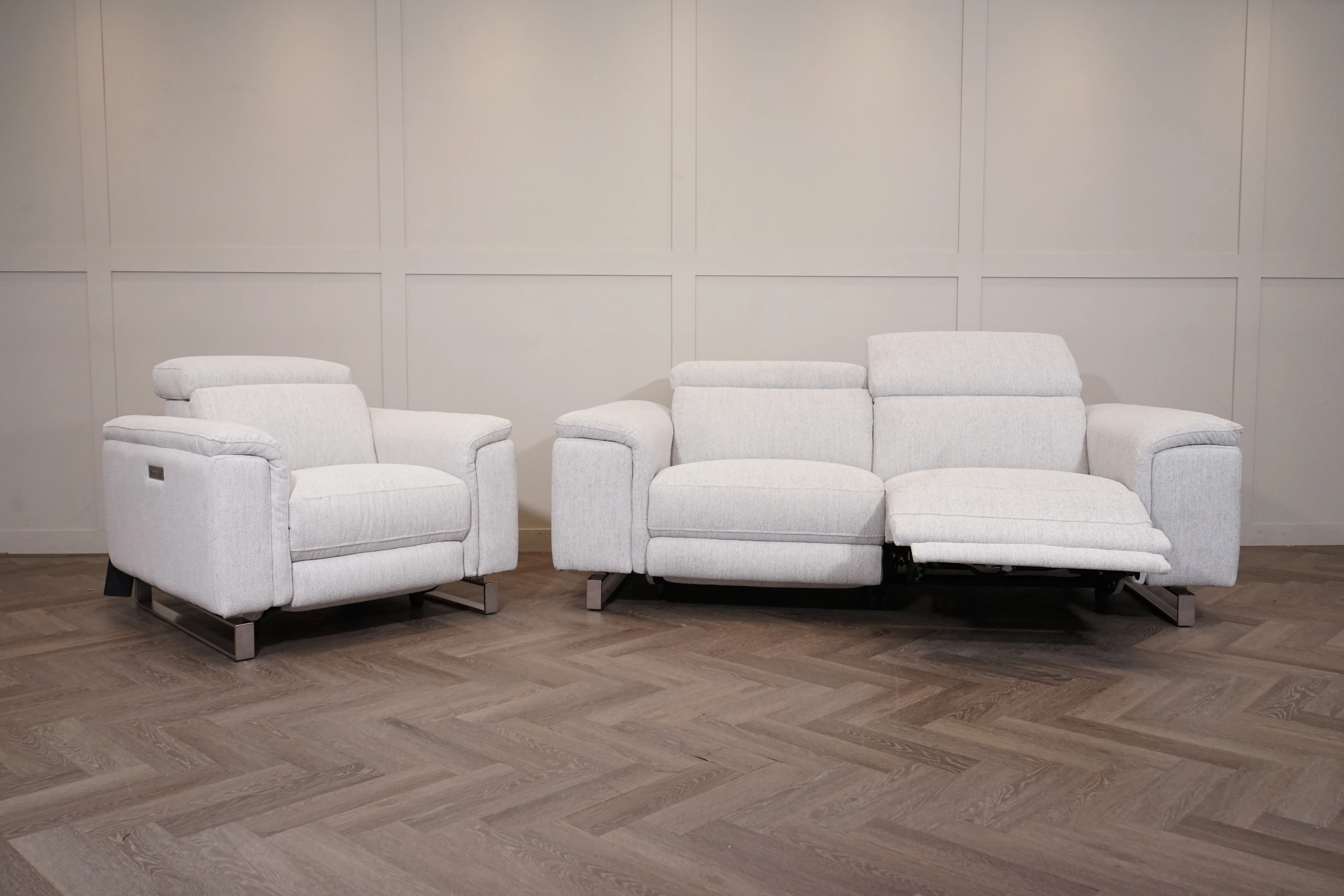Viserba Fabric 3 Seater Power Recliner Sofa & Armchair, Power Head Tilt - Image 8