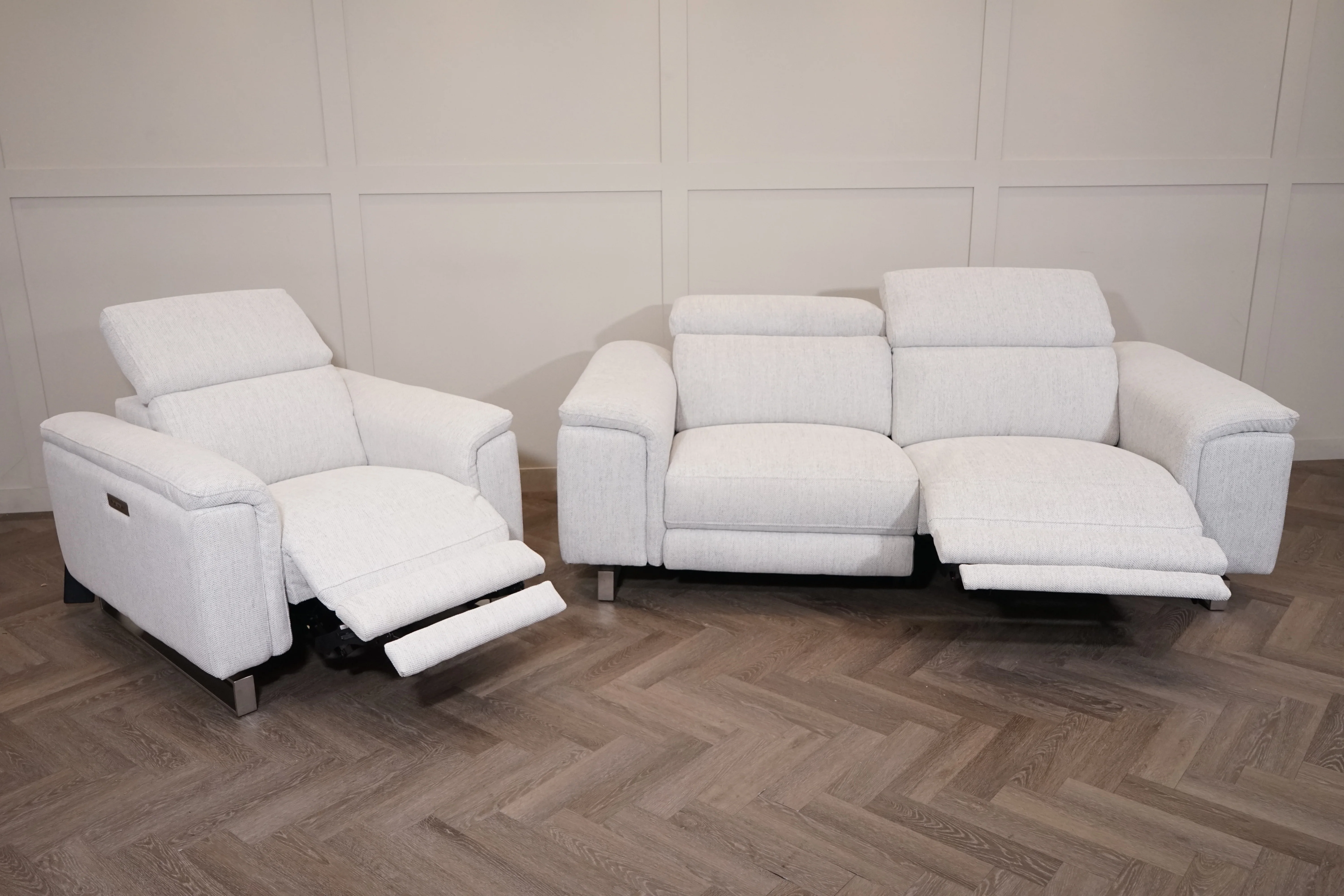Viserba Fabric 3 Seater Power Recliner Sofa & Armchair, Power Head Tilt - Image 9